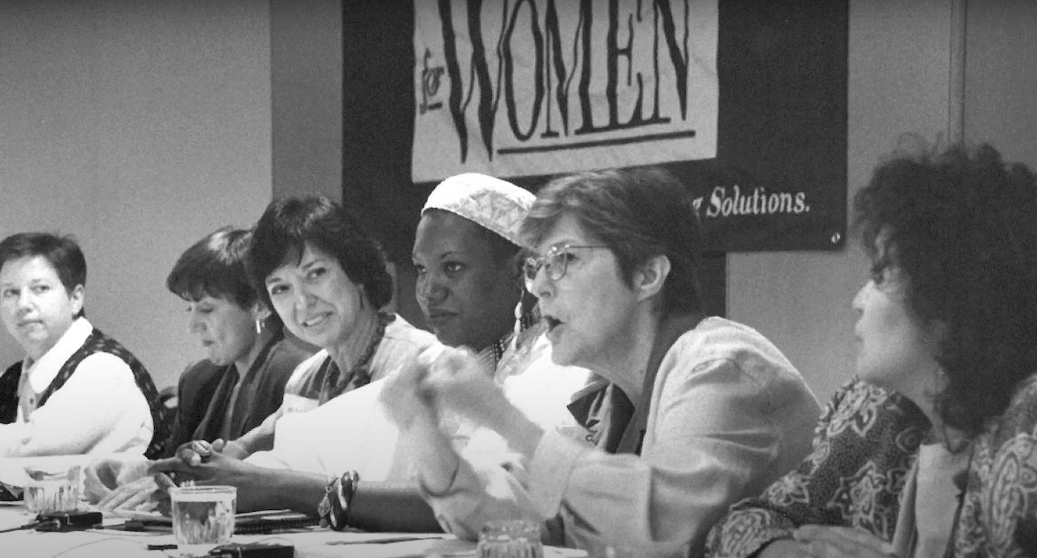 Sunny Fischer, with panelists at the Women's Agenda for Change in the late 1980s.